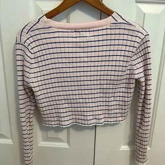 Princess Polly Striped Cropped Sweater Top Cardigan - Picture 7 of 9
